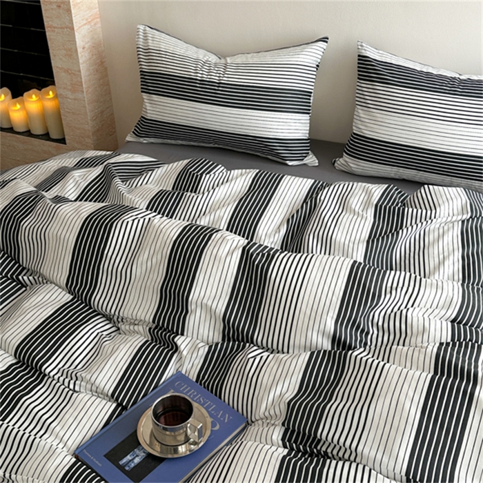 91家纺网 家纺一手货源 找家纺 金丝鸟家纺 2025新款全棉斜纹印花条纹系列四件套及单品 数往