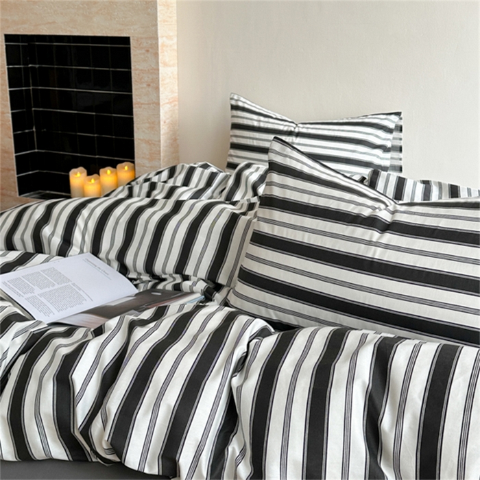 91家纺网 家纺一手货源 找家纺 金丝鸟家纺 2025新款全棉斜纹印花条纹系列四件套及单品 往昔