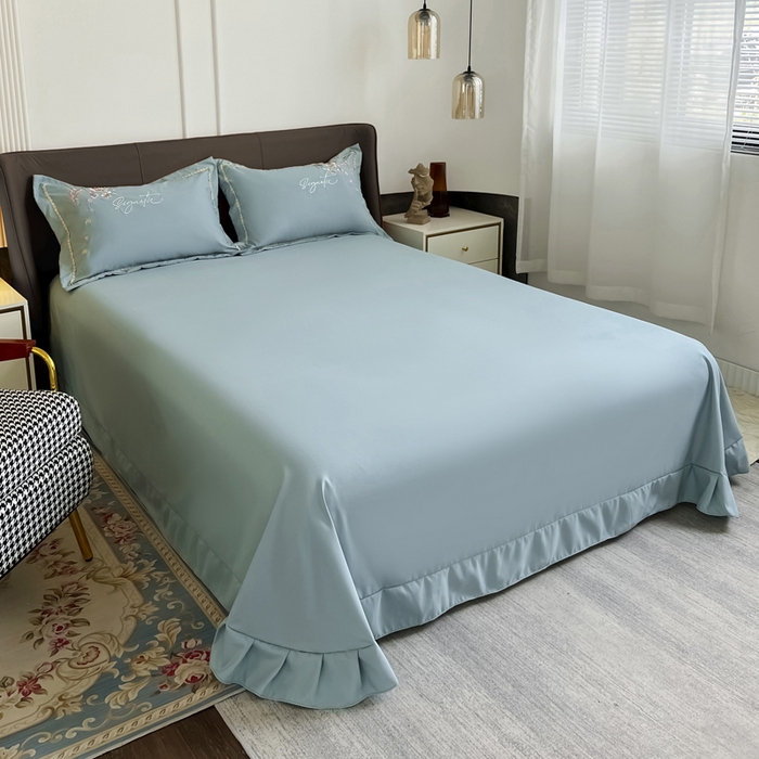 91家纺网 家纺一手货源 找家纺 梵克保罗 2025新款直播热卖长绒棉刺绣花边四件套-莉薇系列 莉薇-梵星绿