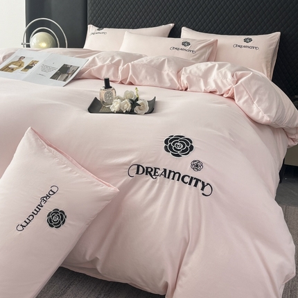 麒东家纺 2025新款刺绣水洗棉四件套山茶花系列 玉色