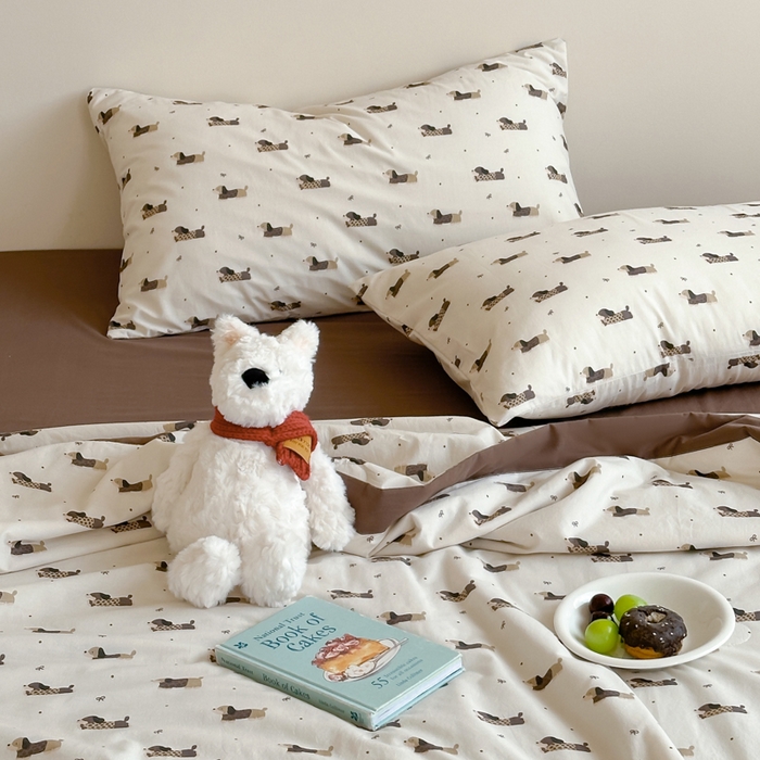 91家纺网 家纺一手货源 找家纺 大彩家居 2025新款全棉有氧水洗纱布夏被夏凉被 腊肠狗