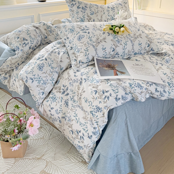 91家纺网 家纺一手货源 找家纺 大柏树 2025新款全棉13376印花四件套系列（可定制）-床单四件套青野花梦-蓝