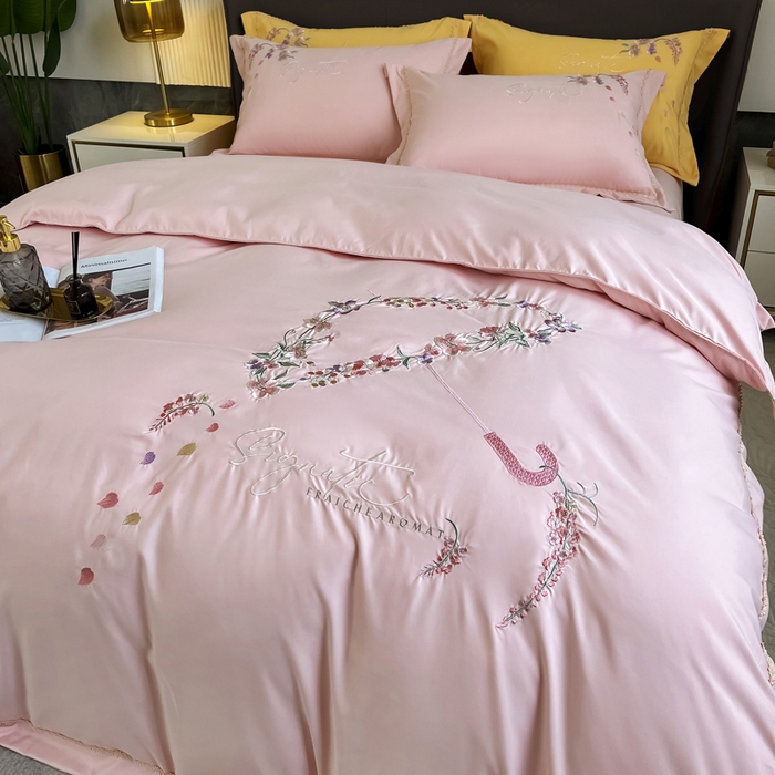 91家纺网 家纺一手货源 找家纺 梵克保罗 2025新款直播热卖长绒棉刺绣花边四件套-莉薇系列 莉薇-玫瑰粉