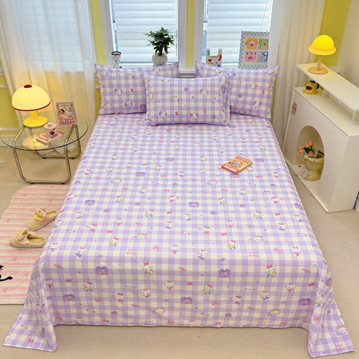 91家纺网 家纺一手货源 找家纺 吉象家纺 2025新款高支密全棉印花单品系列-单床单 糖果猫