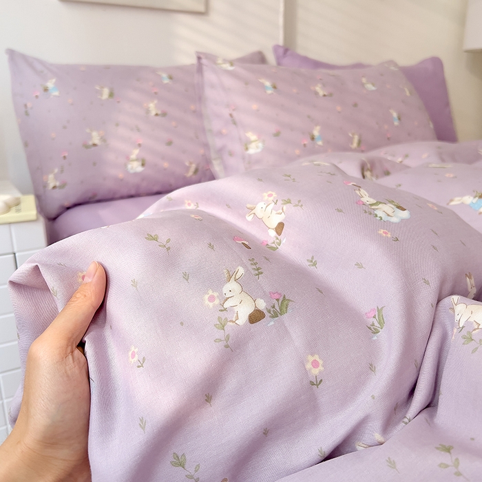 91家纺网 家纺一手货源 找家纺 DoDo 兜兜 2026新款全棉双层纱印花单被套（可定做尺寸） 甜心小兔