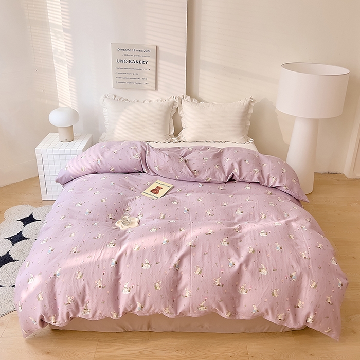 91家纺网 家纺一手货源 找家纺 DoDo 兜兜 2026新款全棉双层纱印花单被套（可定做尺寸） 甜心小兔