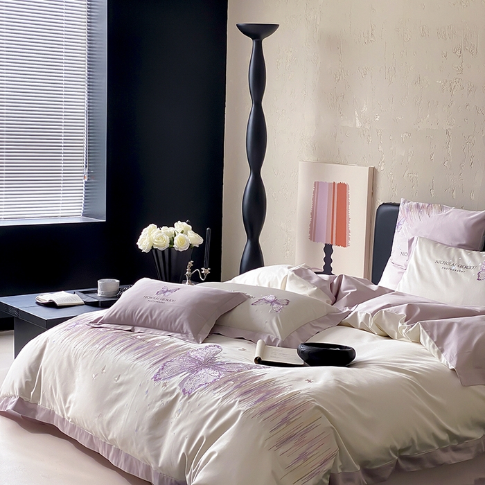 91家纺网 家纺一手货源 找家纺 （总）星野 2025春夏新品澳棉贴布绣蝴蝶四件套-星蝶