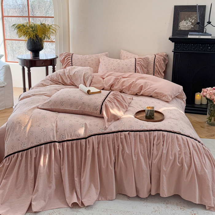 91家纺网 家纺一手货源 找家纺 沐慕 2025新款法式针织双层纱印花系列四件套 春和