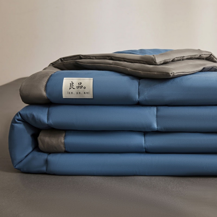 91家纺网 家纺一手货源 找家纺 熙宴家纺 2025新款纯色里外全棉夏被四件套 宾利蓝+高级灰