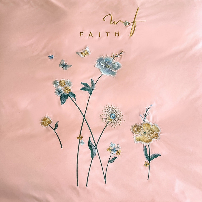 91家纺网 家纺一手货源 找家纺 梵克保罗 2025直播热卖长绒棉刺绣花边四件套-烟雨花都 烟雨花都-玫瑰粉