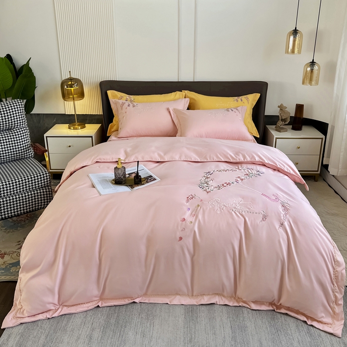 91家纺网 家纺一手货源 找家纺 梵克保罗 2025新款直播热卖长绒棉刺绣花边四件套-莉薇系列 莉薇-玫瑰粉