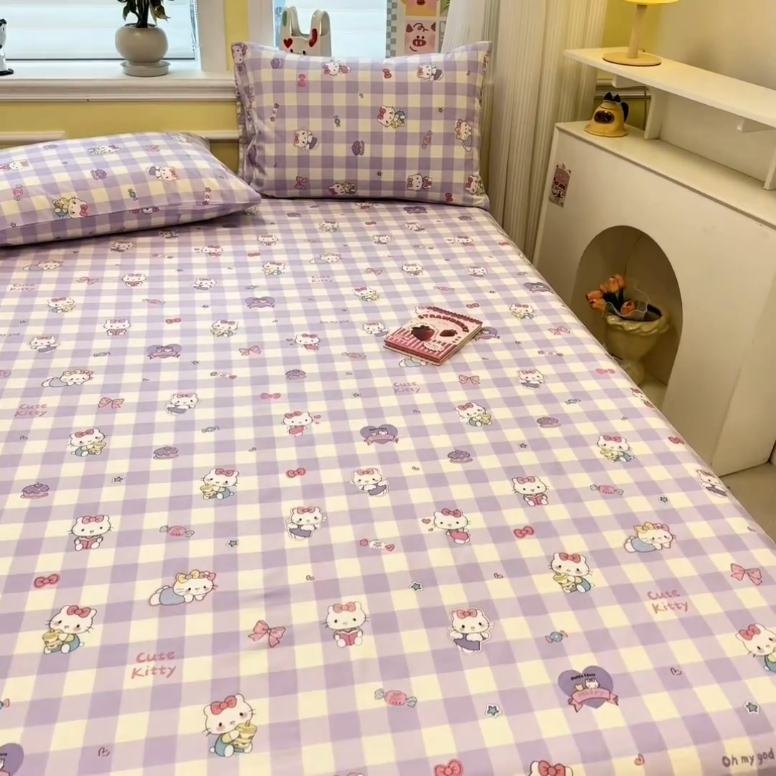 91家纺网 家纺一手货源 找家纺 吉象家纺 2025新款高支密全棉印花单品系列-单床笠 糖果猫