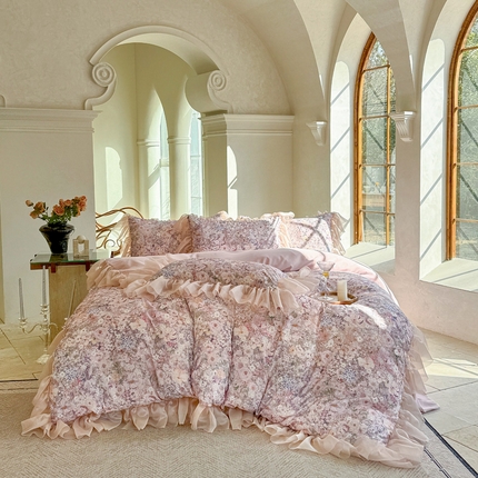 一比一家纺 2025新款棉代尔法式四件套 卡西娅