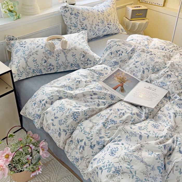 91家纺网 家纺一手货源 找家纺 大柏树 2025新款全棉13376印花四件套系列（可定制）-床单四件套青野花梦-蓝