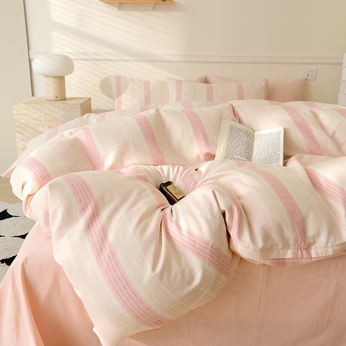 91家纺网 家纺一手货源 找家纺 DoDo 兜兜 2025新款全棉双层纱印花四件套（可定做尺寸） 律动-粉