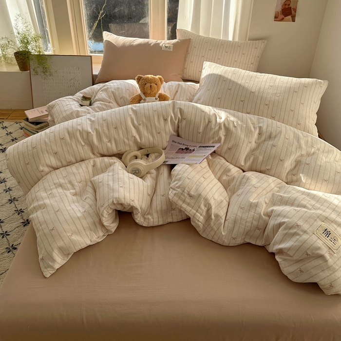 91家纺网 家纺一手货源 找家纺 三朵家纺 2025新款全棉双层纱混搭四件套 曙光-米