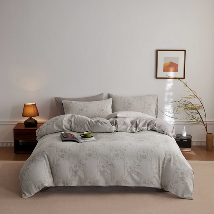 安莱生活 2025新款60s双层纱色织大提花枝上玫瑰四件套系列 枝上玫瑰-银灰