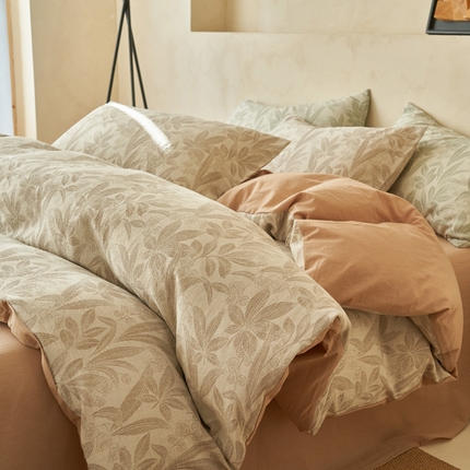 2025新款纯棉水洗棉三层纱暗香提花四件套 暗香四件套-驼色