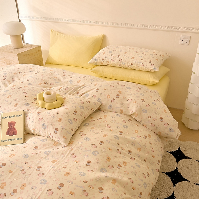 91家纺网 家纺一手货源 找家纺 DoDo 兜兜 2025新款全棉双层纱印花四件套（可定做尺寸） 彩色小狗