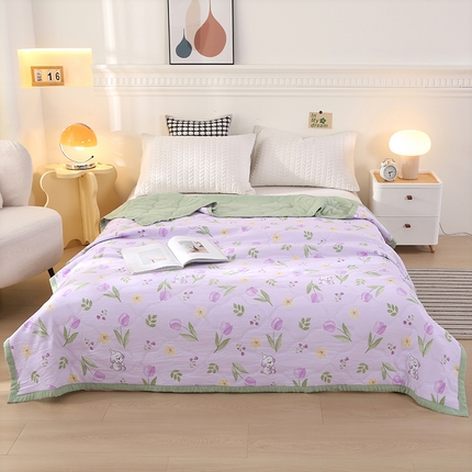 诗雅纺织 2025新款超柔水洗棉夏凉被空调被 紫色玫瑰
