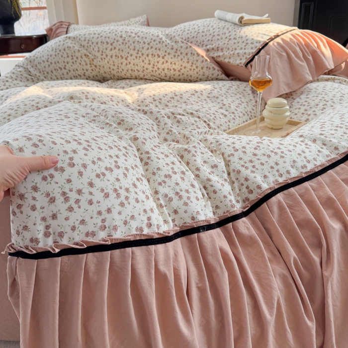 91家纺网 家纺一手货源 找家纺 沐慕 2025新款法式针织双层纱印花系列四件套 花城往事