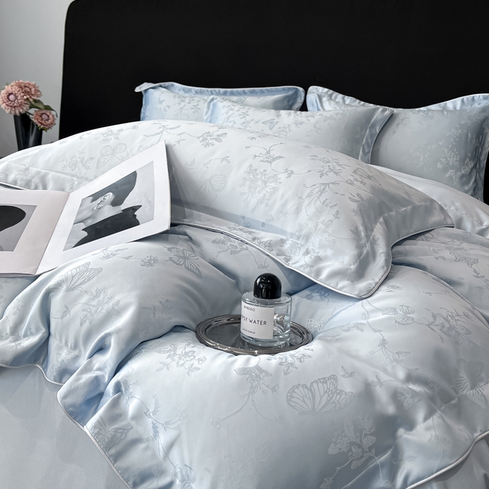 91家纺网 家纺一手货源 找家纺 米彩家纺 2025新款A类水洗真丝天丝提花四件套 雾中花影水兰