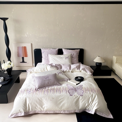 91家纺网 家纺一手货源 找家纺 （总）星野 2025春夏新品澳棉贴布绣蝴蝶四件套-星蝶