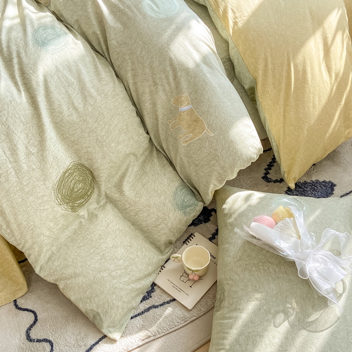 91家纺网 家纺一手货源 找家纺 宜家坊 2025早春新品全棉纯棉喷气13070小清新印花纯棉四件套-风格二 线条小狗