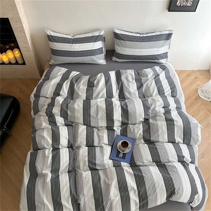 91家纺网 家纺一手货源 找家纺 金丝鸟家纺 2025新款全棉斜纹印花条纹系列四件套及单品 数往