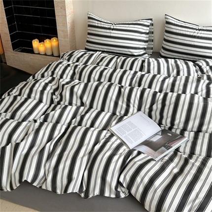金丝鸟家纺 2025新款全棉斜纹印花条纹系列四件套及单品 往昔