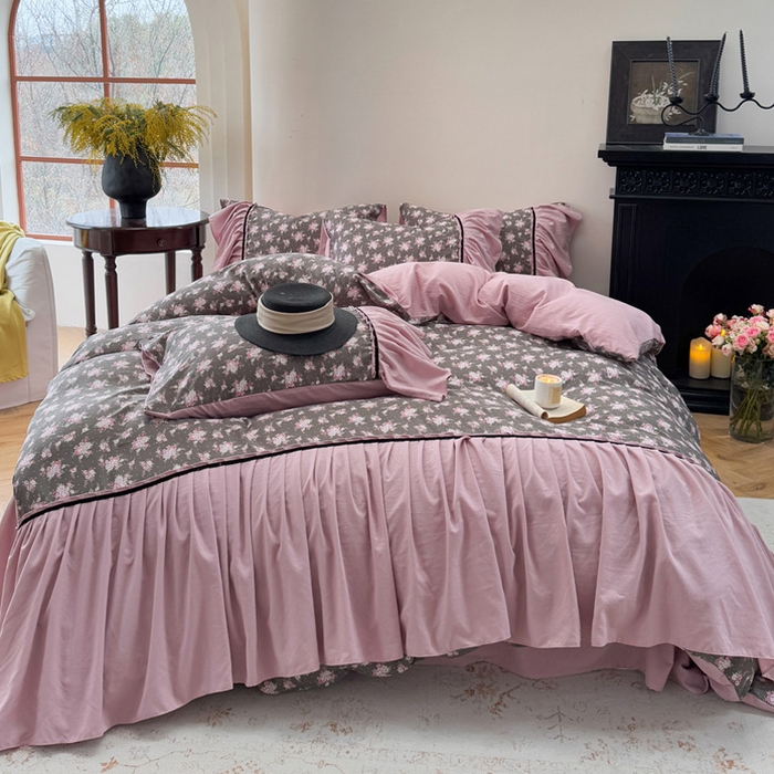 91家纺网 家纺一手货源 找家纺 沐慕 2025新款法式针织双层纱印花系列四件套 美琳