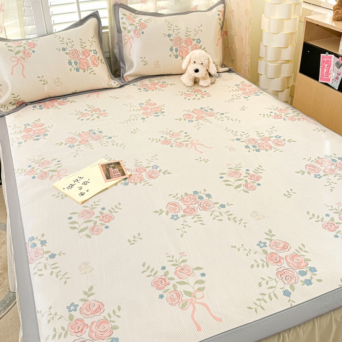 91家纺网 家纺一手货源 找家纺 川悦生活 2025新款数码印花冰藤席 玫瑰原野