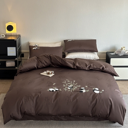 佰亿莱 2025新款100s长绒棉四件套 熊有成竹-咖啡