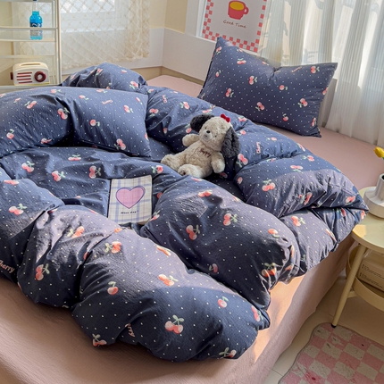 优选 2025新款加厚云感棉双层纱四件套小碎花被套床单床笠款学生三件套新款直播热款 大吉大厘