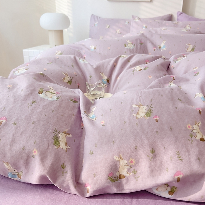 91家纺网 家纺一手货源 找家纺 DoDo 兜兜 2026新款全棉双层纱印花单被套（可定做尺寸） 甜心小兔