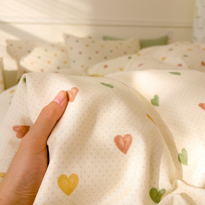 91家纺网 家纺一手货源 找家纺 DoDo 兜兜 2025新款全棉双层纱印花四件套（可定做尺寸） 点点心动