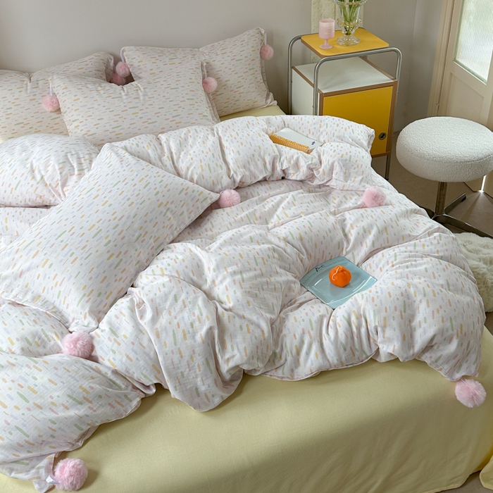 91家纺网 家纺一手货源 找家纺 金爱家 2025新款亲肤舒适纯棉双层纱四件套 双层纱-彩色的梦