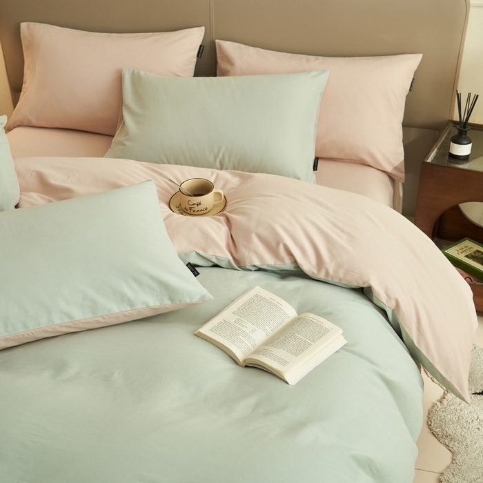 91家纺网 家纺一手货源 找家纺 2025新款全棉13372水洗棉双拼四件套（影棚亮光） 春风十里+浮生一梦