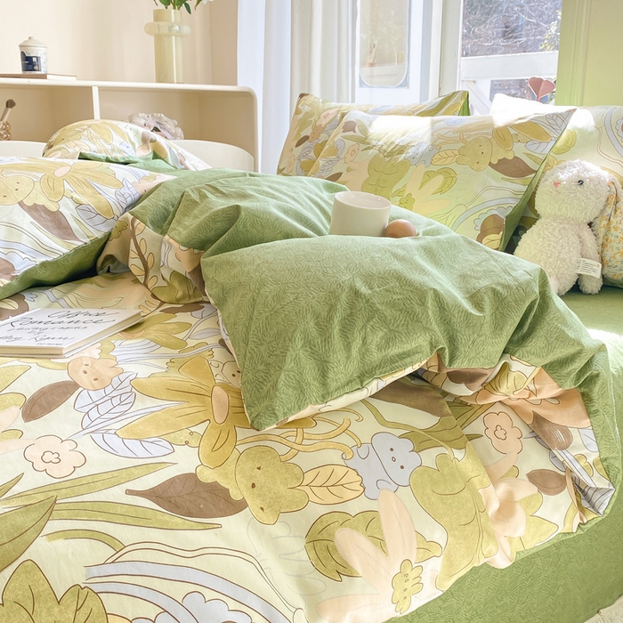 91家纺网 家纺一手货源 找家纺 宜家坊 2025早春新品全棉纯棉喷气13070小清新印花纯棉四件套-风格二 日光舞曲