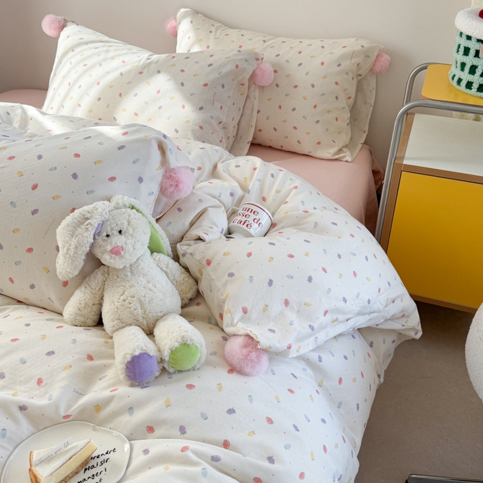 91家纺网 家纺一手货源 找家纺 金爱家 2025新款亲肤舒适纯棉双层纱四件套 双层纱-慕斯小草莓