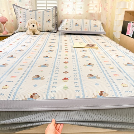 91家纺网 家纺一手货源 找家纺 （总）2025新款小清新数码印花床笠款冰藤席