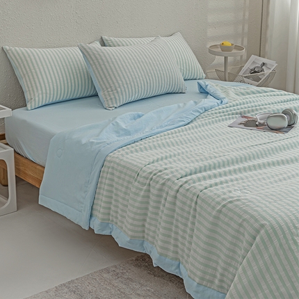 恩和家纺 2025新款水洗提花条纹夏凉被被子被芯 蓝白条