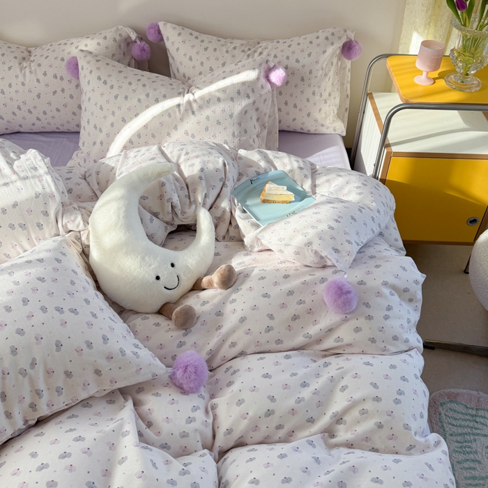 91家纺网 家纺一手货源 找家纺 金爱家 2025新款亲肤舒适纯棉双层纱四件套 双层纱-芋泥紫小象