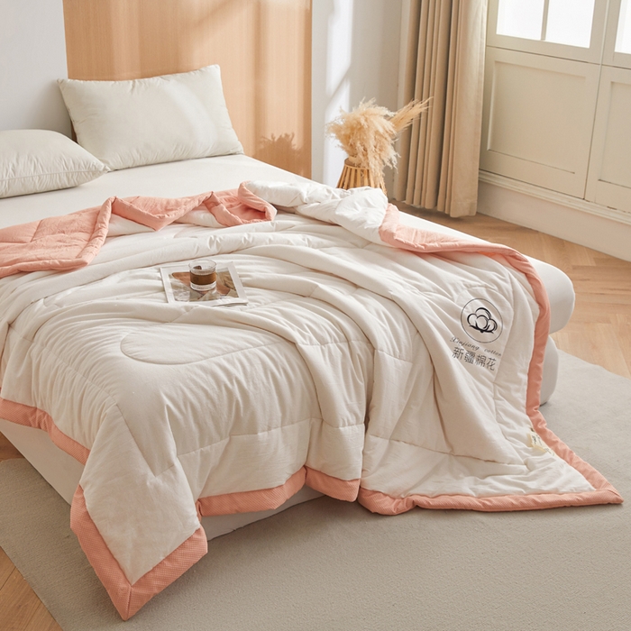91家纺网 家纺一手货源 找家纺 熙宴家纺 2025新款水洗棉100%新疆棉花夏被-棉白 棉白+玉