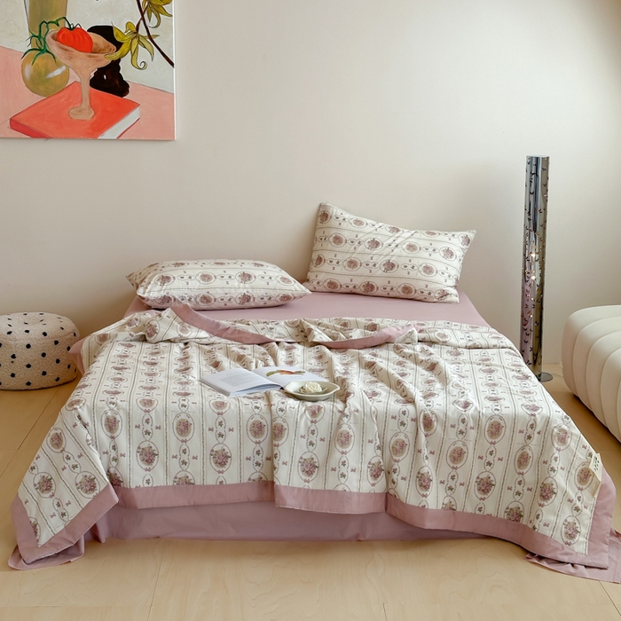 91家纺网 家纺一手货源 找家纺 大彩家居 2025新款全棉有氧水洗纱布夏被夏凉被 伊园