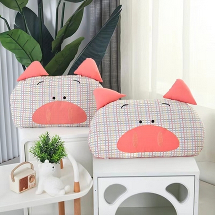 91家纺网 家纺一手货源 找家纺 明星枕业 2025新款 儿童卡通荞麦枕全棉水洗棉枕头幼儿园宝宝枕芯 猪小胖粉30*50+-2cm