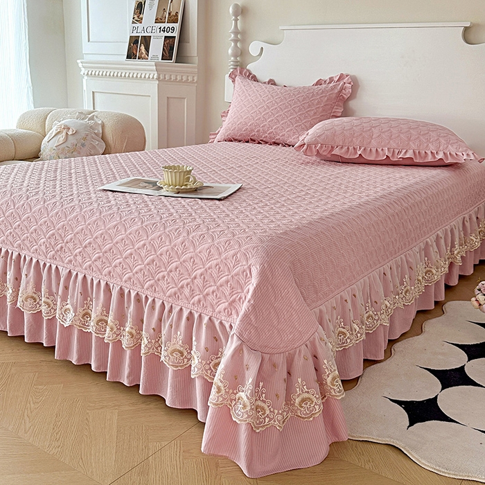 91家纺网 家纺一手货源 找家纺 兴美佳家纺 2025新款全加棉泡泡棉亲肤绗缝四件套-爱的家园 爱的家园-藕粉