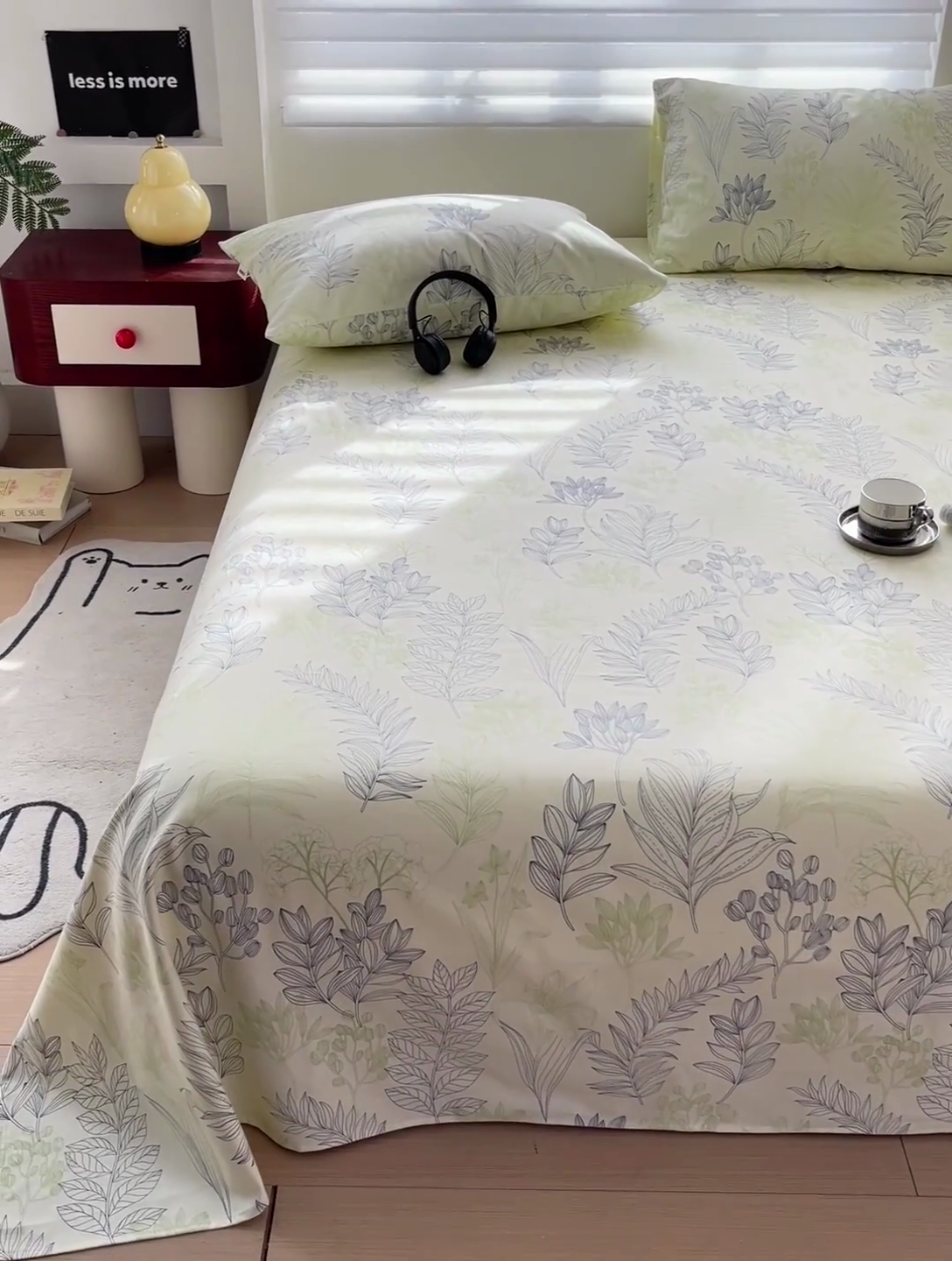 91家纺网 家纺一手货源 找家纺 名兮家居2025新款卡通简约时尚全棉老粗布床单 繁花-绿