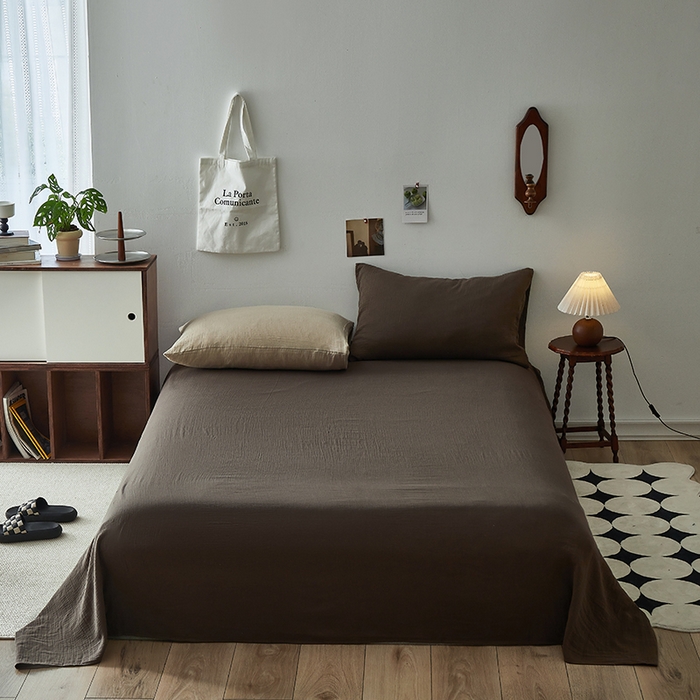 91家纺网 家纺一手货源 找家纺 水洗的故事 2025新款全棉A类皱皱纱纯色混搭四件套 拿铁