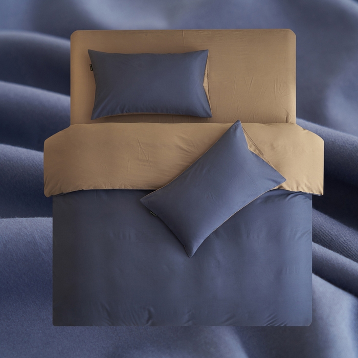 91家纺网 家纺一手货源 找家纺 2025新款全棉13372水洗棉双拼四件套（影棚暗光） 布鲁兰+拾柴